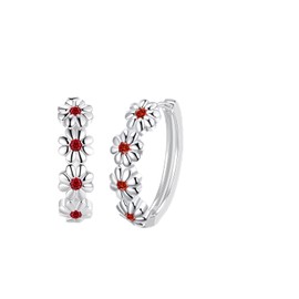 LEXLUNE Daisy Flower Earrings For Women, January Birth Flower Birthstone Garnet Hoop Earrings For Daughter Mother Mom, Sterling S925 Silver, I Think Of You Every Daisy