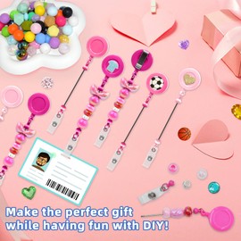 30pcs Rose Pink Beadable Badge Reels Making Kits - Beaded Blank Bars Bulk - Retractable Badge Reel with Belt Clip for ID Name DIY Gift Beadable Items for Nurses,Teachers, Students, Office, Workers