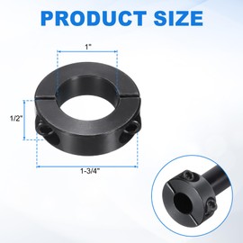 sourcing map 2Pcs Double Split Shaft Collar, 1" Bore One Piece Clamping Collar 1-3/4" OD 1/2" Thickness Black Oxide Lock Collar Clamp with Set Screws (1045 Steel)
