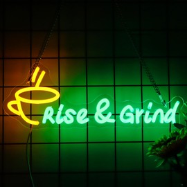 Rise And Grind Neon Sign LED Incentive Light for Bedroom Study Office Gym Library Classroom Coffee Bar Art Wall Decoration Inspirational Gifts For Teen Birthdays Graduation Season(USB power)