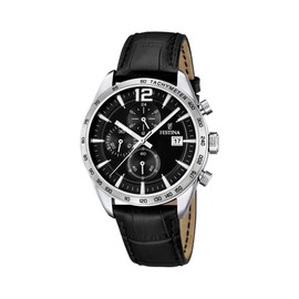 Festina Men's Quartz Watch with Black Dial Chronograph Display and Black Leather Strap F16760/4