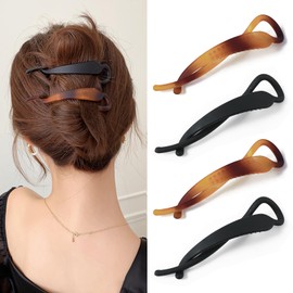 French Hair Clips for Women - Acrylic Flat Hair Claw Clips for Thin Hair, Banana Hair Clips for All Hair Types, Flat Hair Clips for Styling (Pack of 4)