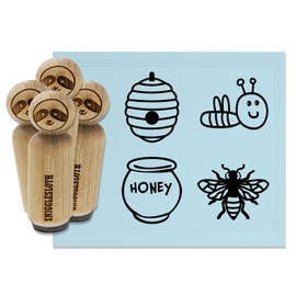 Bee Hive Doodle Honey Pot Drawing Rubber Stamp Set for Stamping Crafting Planners - 1/2 Inch Mini