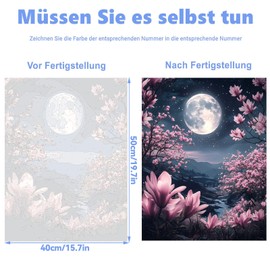 Pujeknm Paint by Numbers Adult Moon DIY Landscape Hand Painted Oil Painting Kit for Beginners, with 3 Brushes and Acrylic Paint, Hand Painted Oil Painting Kit as a Gift, 40 x 50 cm (Frameless)