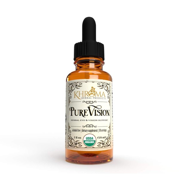 Organic Pure Vision - 2 oz Liquid Dietary Supplement in A Glass Bottle - 30 Servings - Healthy Eyesight - Khroma Herbal Products