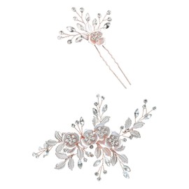 2Pcs Bridal Rhinestone Tiaras, Ladies Wedding Hair Accessories, Bridesmaid Hair Accessories, Wedding Tiaras, Golden Tiaras, Bridal Hair Accessories, Flower Hair Clips