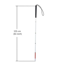 White Cane, Aluminum Folding Cane for the Blind,Folds Down 5 Sections, with 2 Tips (Black Handle, 130 cm (51.2 inch))