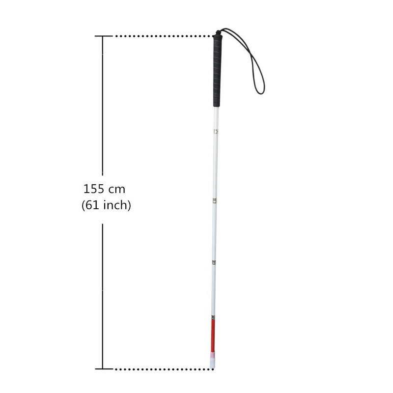 White Cane, Aluminum Folding Cane for the Blind,Folds Down 5