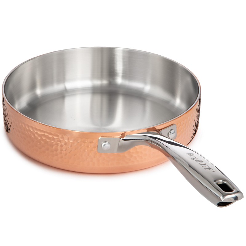 Berghoff Vintage Tri-Ply Copper 8in Deep Skillet, Hammered, Long Ergonomic