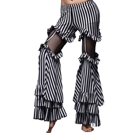 ZLTdream Tribe Belly Dance Striped Bell-Bottomed Pants Cotton Black