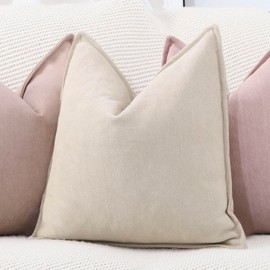 Madizz Set of 2 Simple Chenille Cushion Covers, Soft Decorative Cushion Covers for Sofa, Bedroom, Beige, 50 x 50 cm, Square