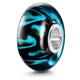 MATERIA by Matthias Wagner Glass Bead Black Blue Element for Beads Bracelet 953, Sterling Silver Glass