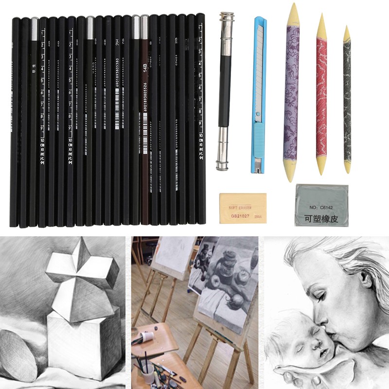 29pcs Sketching Pencil Tool Kit Beginner Artist Drawing Pencil Roll
