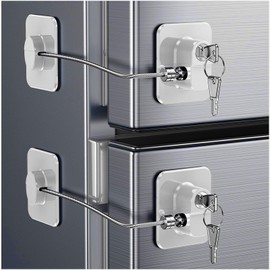 4 Pack Refrigerator Locks with Keys for Kids and Adults, Self Adhesive Child & Baby Proofing Fridge Latch for Double Door, French Door, Cabinets and Drawers, Oven, Windows (Patent)