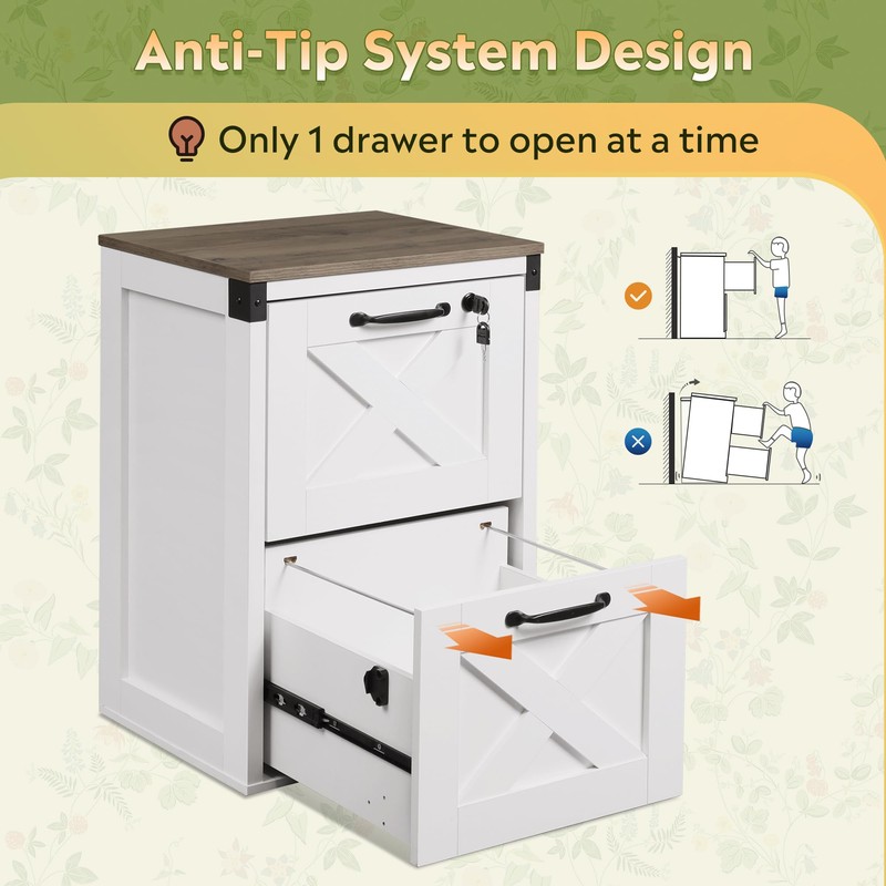 DEVAISE 2 Drawer File Cabinet with Lock, Wood Farmhouse Filing