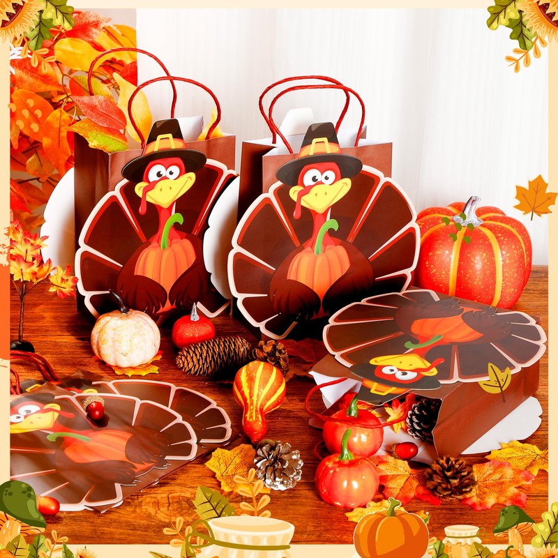 Yexiya 24 Pack Thanksgiving Gift Paper Bags Turkey Shaped Reusable