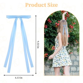 8 Pcs Dual Hair Bows, Blue Bowknot Accessories, Alligator Clips Bows for Girls, Solid Satin Hair Ribbon with Long Tassel Tail for Women Girls Daily Festival Dress Decor