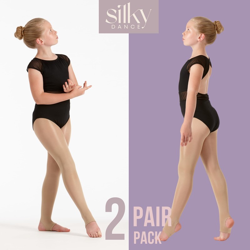 2 Pairs Shimmer Stirrup Dance Tights - Light Toast -