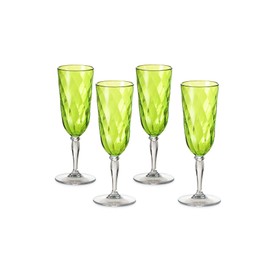 Omada Design 4 Glasses for Champagne, 6,89 fl oz Flute in acrilic Unbreakable Plastic, Diamond Line, Green