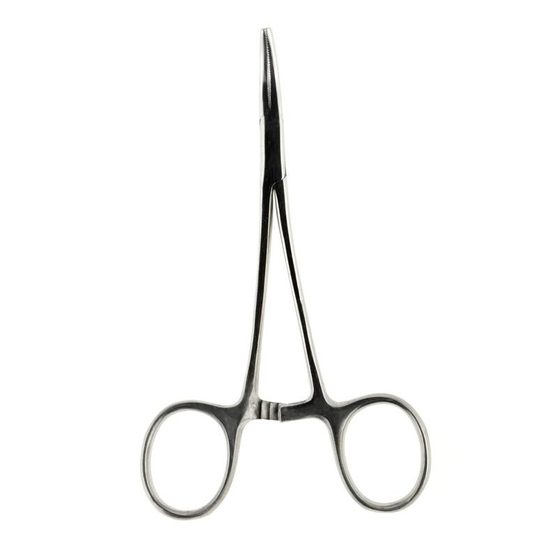 SE 5-Inch Stainless Steel Curved Forceps - Self-Locking, Serrated Tip
