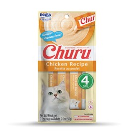 INABA Churu Cat Treats, Lickable, Squeezable Creamy Purée Cat Treat with Vitamin E, 0.5 Ounces Each Tube, 4 Tubes, Chicken Recipe