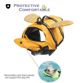 Dog Life Jacket with Chin Float, Wings Design Dog Life Vest with Reflective Stripes & Rescue Handle, High Buoyancy Adjustable Puppy Float Coat for S M L Dogs Swimming Boating Surfing Yellow XS