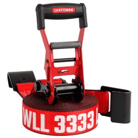 CRAFTSMAN CMXAZBS10000F Black/Red 2" x 27' Ratchet Tie Down Strap with Flat Hook - Heavyweight/Industrial Duty (10,000 lb Break Strength)