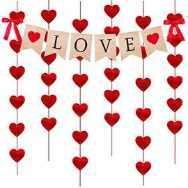 Love Burlap Banner Valentines Garland Decorations with Hanging Heart Streamer for Valentine Wedding Engagement Proposal Party