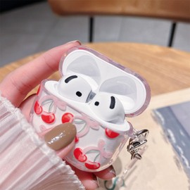 MINSCOSE Compatible with AirPods 4 Clear Case,Cute Cherry Bow Pretty Aesthetic Design with Keychain,Soft TPU Protective Shockproof Case for Women Girl for Airpods 4-Red