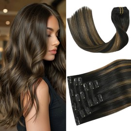 Aison Clip En Extensiones De Cabello Humano Real 70G 100% Remy Cabello Humano Suave Sedoso Recto 7 Unids 16 Clips Un Paquete 18 Pulgadas Negro Natural A Marrón Castaño