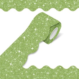 70Ft Shine Scalloped Bulletin Board Border- Green Bulletin Board Border, Shiny Green Trim Decorative Roll for Classroom, School, Office, Home