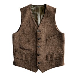 Solovedress Brown Wool Suit Vest, Regular Fit, V-Neck, XXL