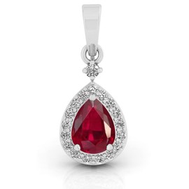 LMDPRAJAPATIS Natural 8.25 Carat Certified Original Birthstone Red Ruby Manik 925 Sterling Silver Beautiful Pendant Pear Shape Pendant/Gift Her pendant for women's