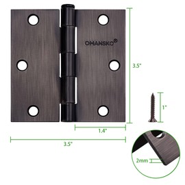 12 Pack Door Hinges, 3.5 x 3.5 Inch Oil Rubbed Bronze Hinges for Wood Square Corners Interior Hinges for Standard Flat/Bedroom, 3 1/2 Inch Door Hinges for Residential Doors