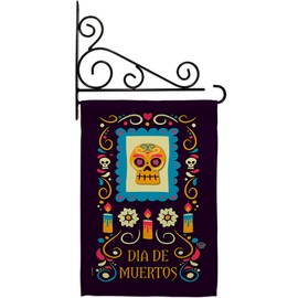 Ornament Collection Day of Dead Celebrate The Garden Flag Set Wall Holder Fall Dia De Los Muertos Mexican Fiesta Party Season Autumntime Small Decorative Gift Yard House Banner Made in USA 13 X 18.5