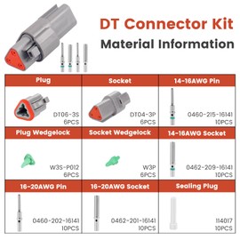 GKG DTK3 3 Pin Deutsch Connector Kit,6 Sets DT Deutsch Connector 3 Pin,Gray Waterproof Electrical Wire Connectors with 20 Pairs Size 16 Solid Contacts 14-20AWG for Car,Truck and Boat,etc