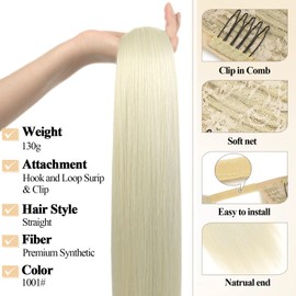 BEAUTY ON LINE Hair Extensions -Hair Extensions Clip in Long Straight Hair Bleach Blonde Ponytail Wrap Around Ponytail Extension Synthetic Fiber Hair Pieces for Women(22'',130g,1001#)
