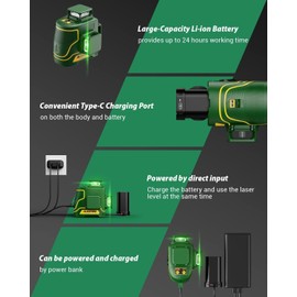 ALEAPOW 3D Laser Level, 147ft 3x360° Green Laser Level, 5.2Ah Battery, SelfLevel