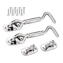 BuxiuGK 2 Piece Heavy Duty Cabin Hook Eye Door Latch 4 Inch Thicken Stainless Steel with Mounting Screws for Shed Doors Cabinet Doors - Silver