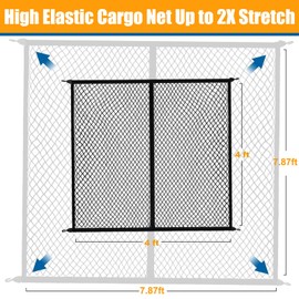 Cargo Net, Highly Elastic Cargo Nets, Simple Truck Cargo Mesh Organizer, Heavy Duty Cargo Netting for Daily Light Loads of Trucks 4'x4' Stretches to 7'x7' Anti-Fall Safety Protection(Single Layer)