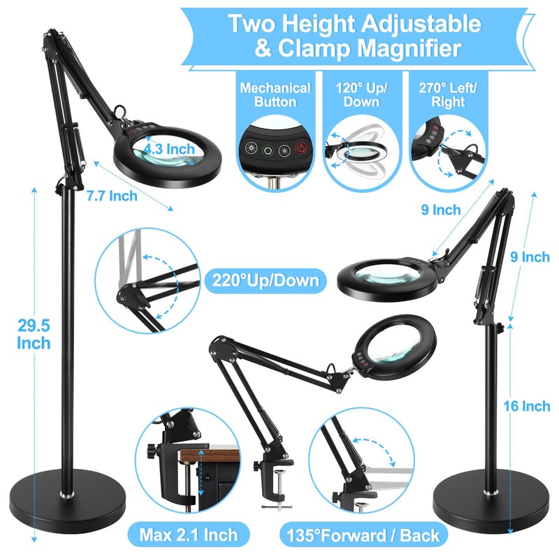 Veemagni 10X Magnifying Glass with Light and Stand, 3-in-1 Adjustable