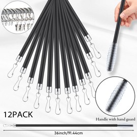 Shimeyao 12 Pack 36 Inch Curtain Pull Wands Black Drapery Pull Rod with 10 Hooks and 10 Rings Metal Iron Drapery Opener for Grommet Curtains Opening