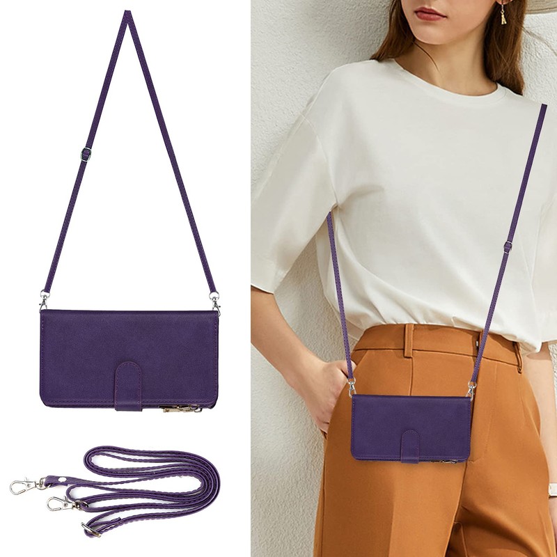 for Pixel 6A Zipper Wallet Case with Crossbody Wrist Strap