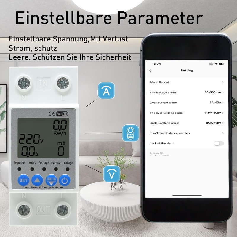 JOYELEC Smart WLAN Electricity Meter, DIN Rail 1 Phase 63