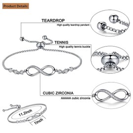 JDFHFGB Infinity Bracelet for Women, Studded With Glittering Rhinestones,Silver Chain, Adjustable Bead Clasp Bracelet to Fit Ladies Wrists, Elegance Jewelry for Women and Girls