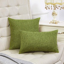 Anickal Set of 2 Green Pillow Covers Rustic Linen Decorative Square Throw Pillow Covers 20x20 Inch for Sofa Couch Decoration