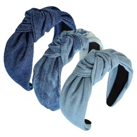 3 Pcs 6cm Wide Denim Headbands Cloth Top Knot Headbands Fashion Cross Knot Hairbands Vintage Knotted Hair Bands Elastic Twist Headbands Non Slip Hair Bands
