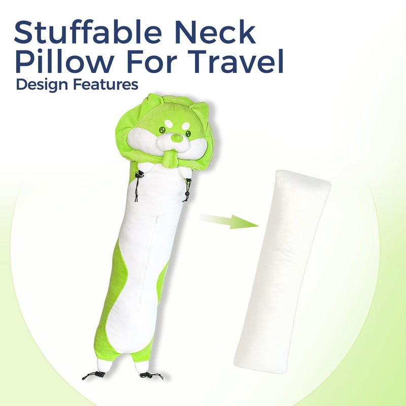 EZZNTIAL Corgi Convertible Travel Pillow - Stuffable Neck Support &