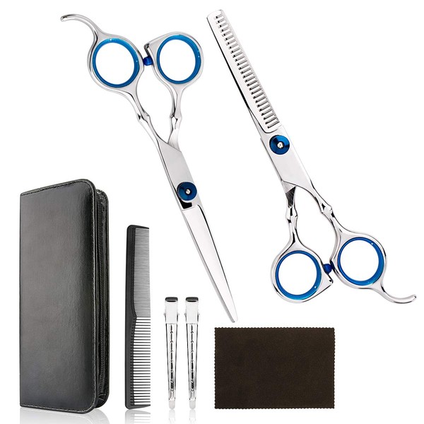 Professional Home Hair Cutting Kit - Quality Home Haircutting Scissors Barber/Salon/Home Thinning Shears Kit with Comb and Case for Men and Women