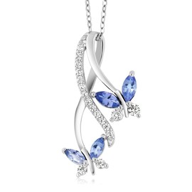 Gem Stone King 925 Sterling Silver Blue Tanzanite Necklace | Butterfly Infinity Pendant Necklace for Women | 1.21 Cttw | December Gemstone Birthstone | with 18 Inch Silver Chain